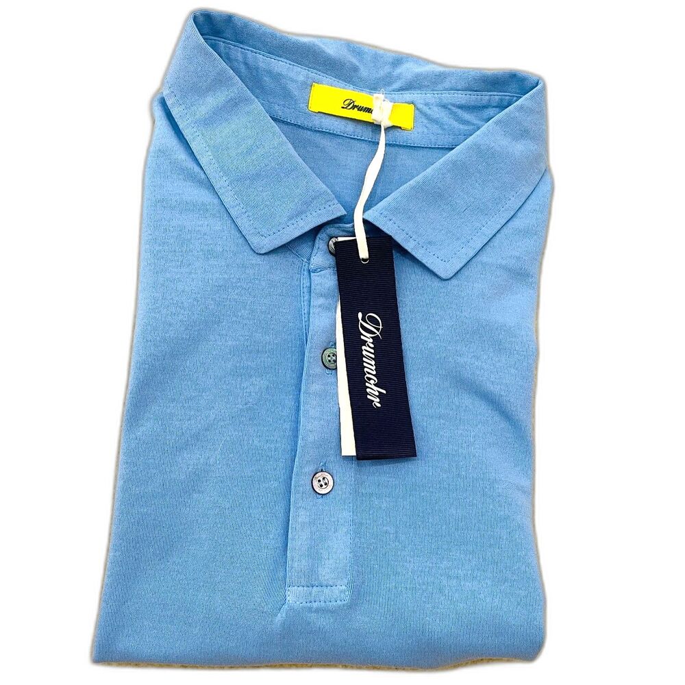 $205 Drumohr NWT Men's Size XL  Crepe Cotton MC Polo Blue Preppy Short Sleeve